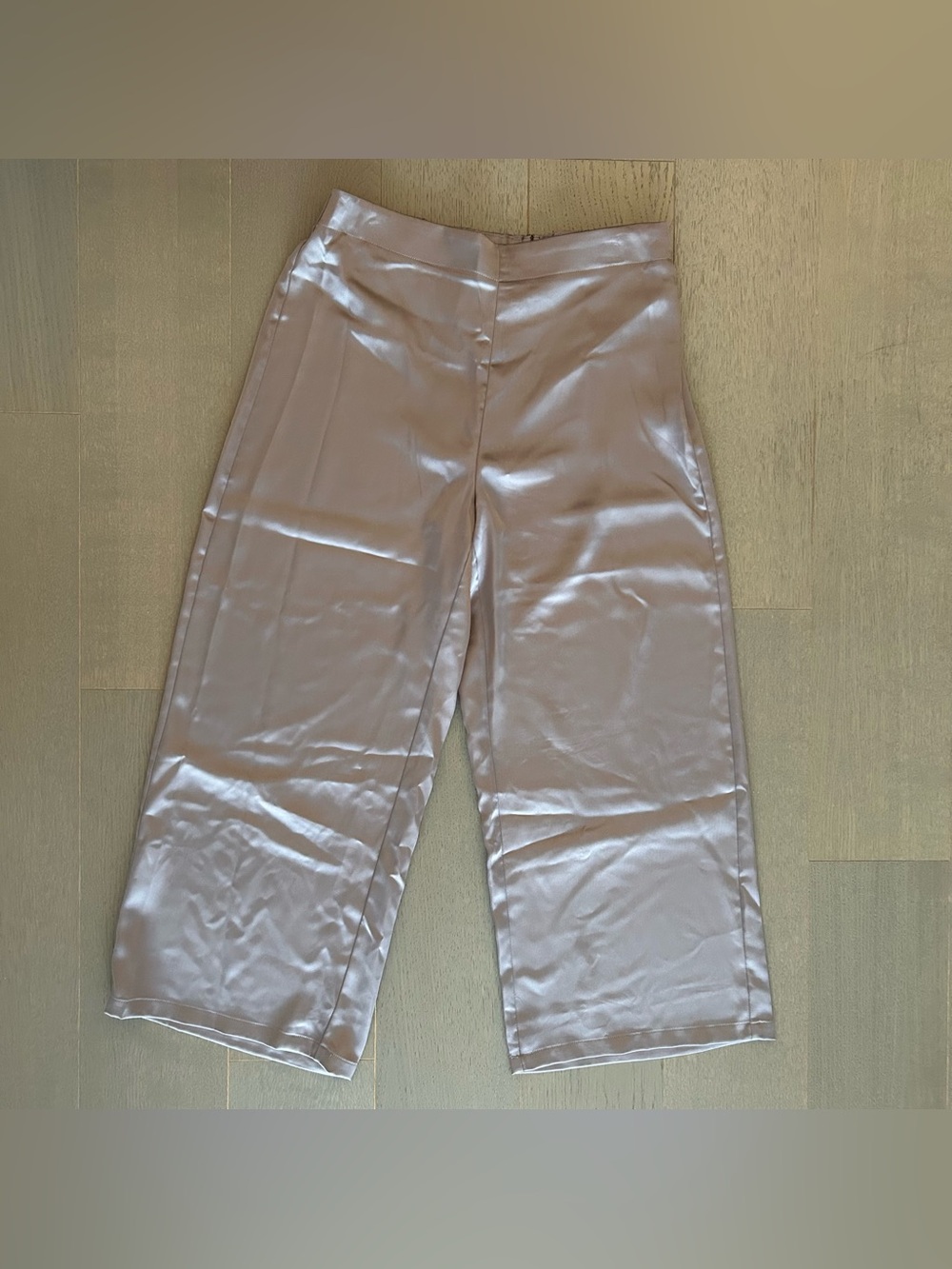 Nicole Miller Champagne Beige Satin High Rise Wide Leg Pants